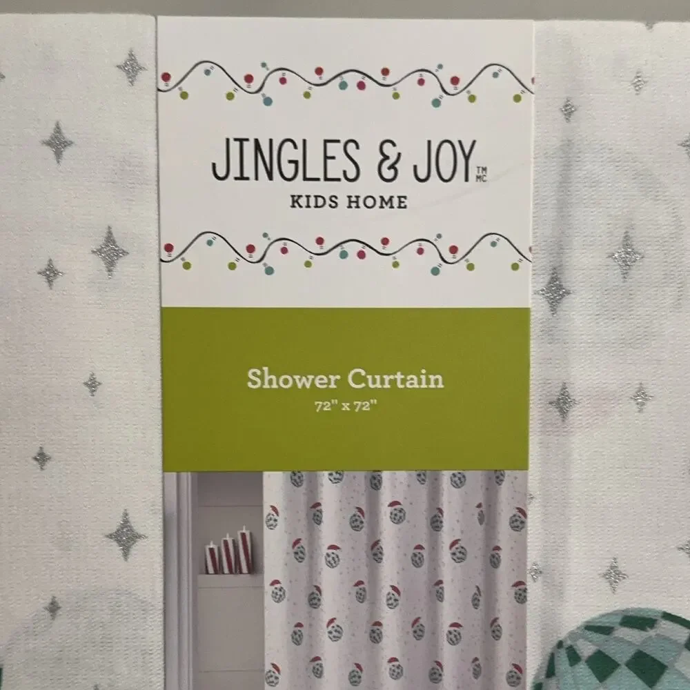 Jingles & Joy Christmas Festive Disco Ball Fabric Shower Curtain 72x72 party fun